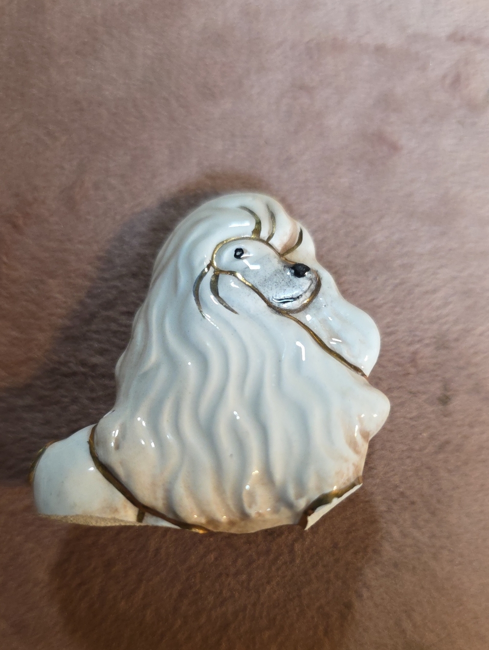 Vintage Ceramic White Poodle Brooch